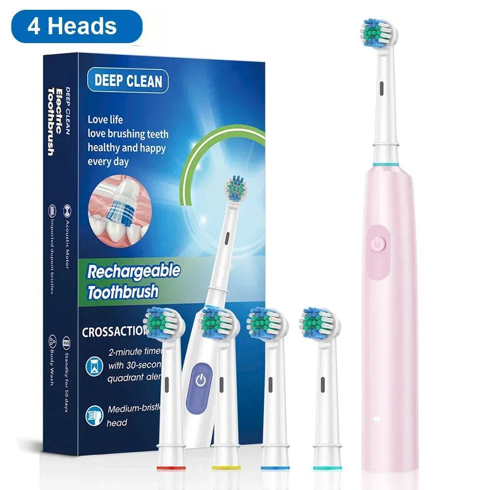 Electric Toothbrush Rotary Rechargeable Electric Toothbrush for Adults Rotating Electric Toothbrushes with 8 Soft Brush Heads - Urbizia