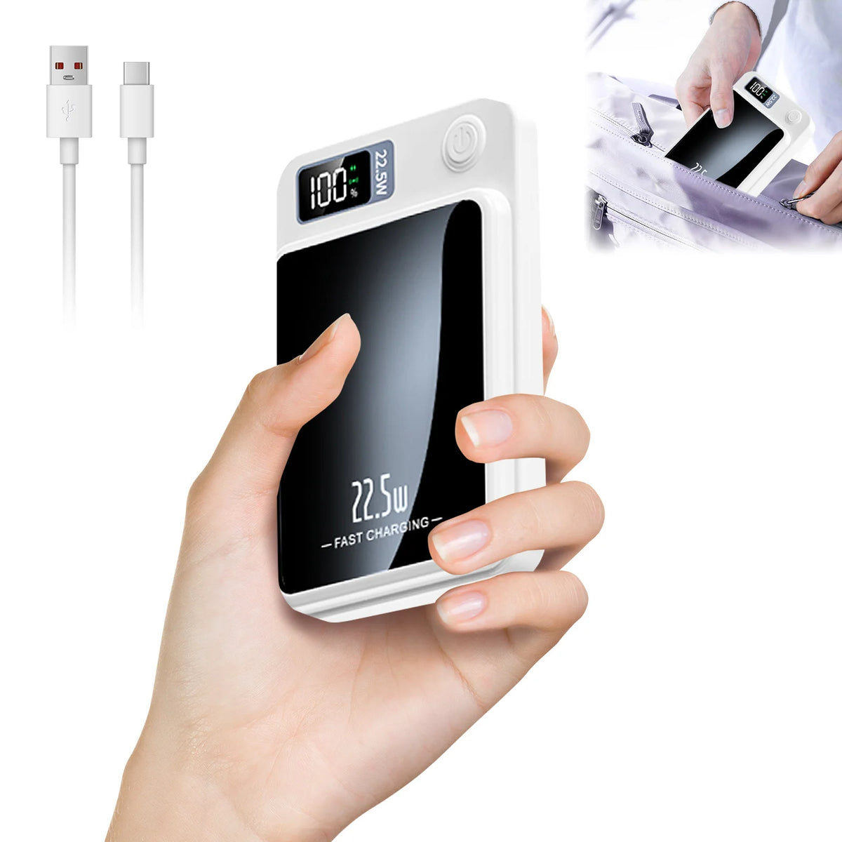 Wireless Power Bank 2-in-1 Magnetic 10000mAh Portable Charger Fast Charging 22.5W LED Power Display For Iphone Xiaomi Samsung