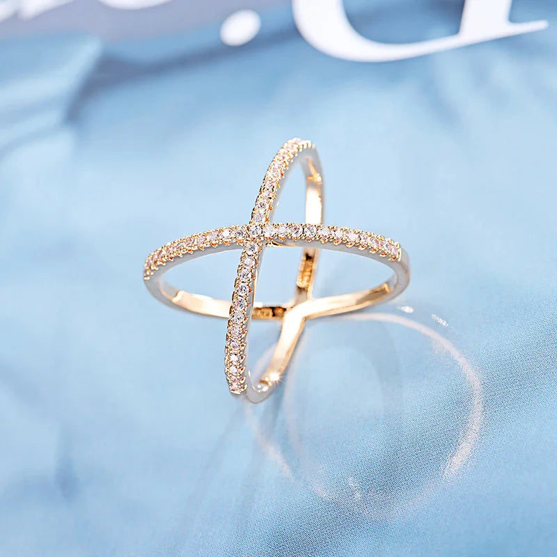 Yupsk Exquisite Shiny Blue Turquoise CZ Cross Ring for Women Fashion Engagement Wedding Rings Couple Jewelry