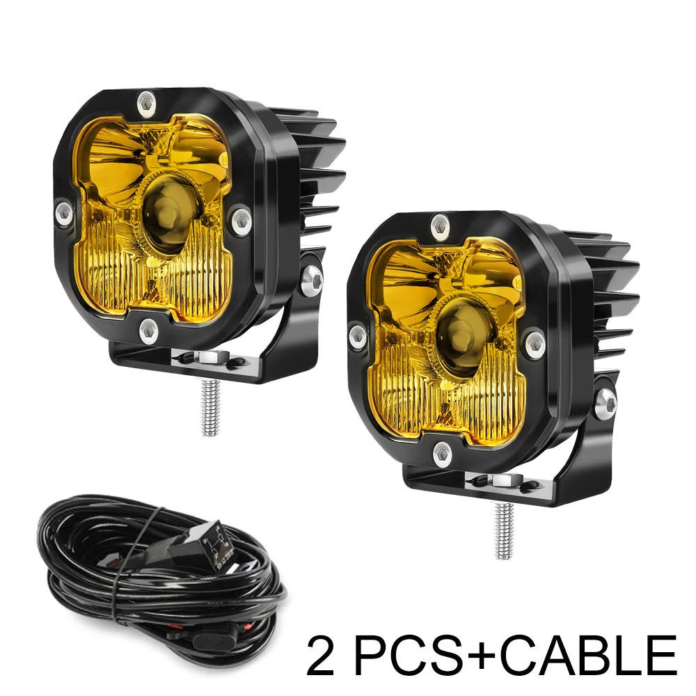 3 inch Yellow LED Fog Light Pods for Jeep Offroad Trucks Pickup Motorcycle Amber Ditch/Rear Chasing/A-Pillar Lights 3000K 2PCS