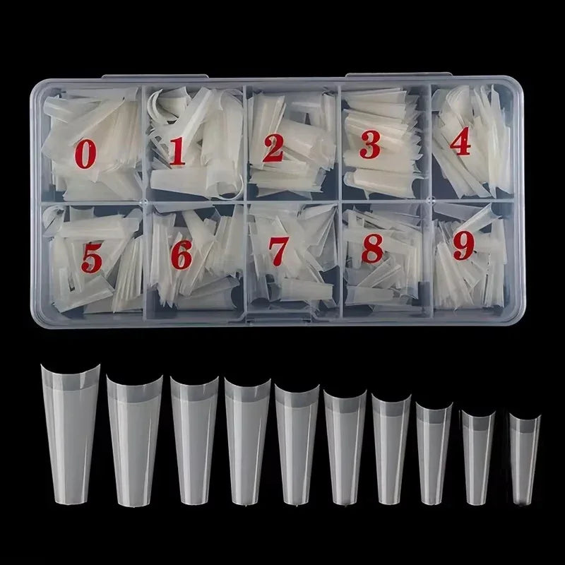 500pcs french Coffin Dancer Nail Tips Acrylic Nail Artificial Half False Flakes Nail Tips,10 Sizes with Clear Plastic Box for Na