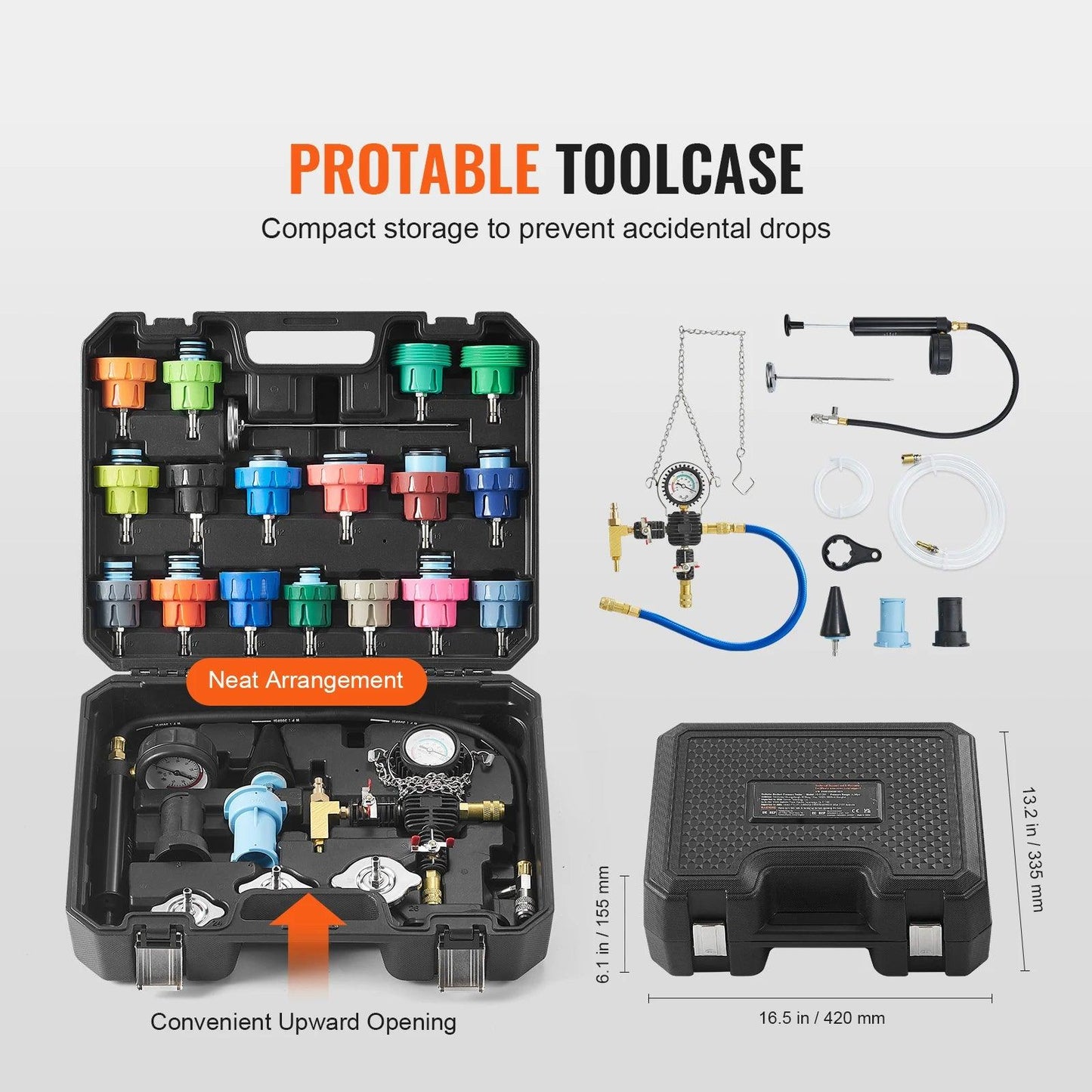 SucceBuy 28 Pcs Universal Radiator Pressure Tester Kit Manual Pump Color-coded Steel Test Cap Adapter Toolbox For Car Motorcycle