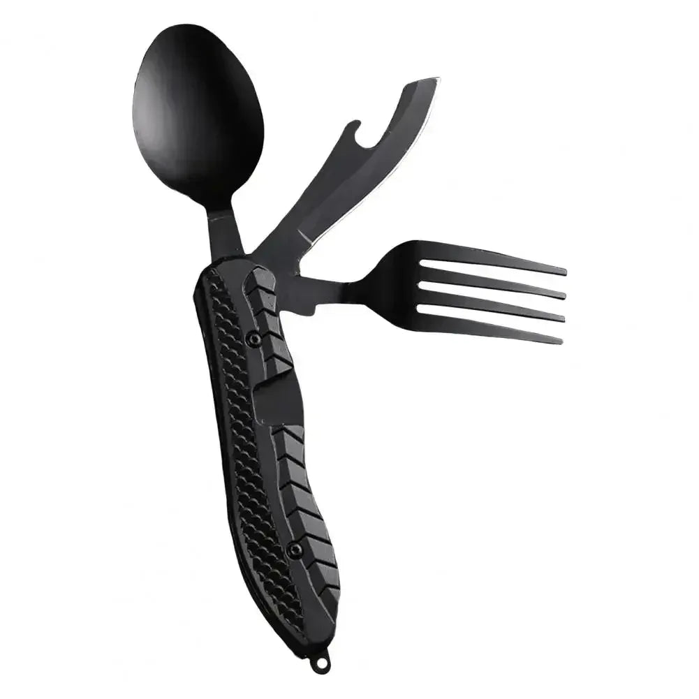 Bottle Opene Three-in-One Multi-Tool Camping Folding Knife Comfortable Grip Hook Design Stainless Steel Folding Spoon Fork Knife