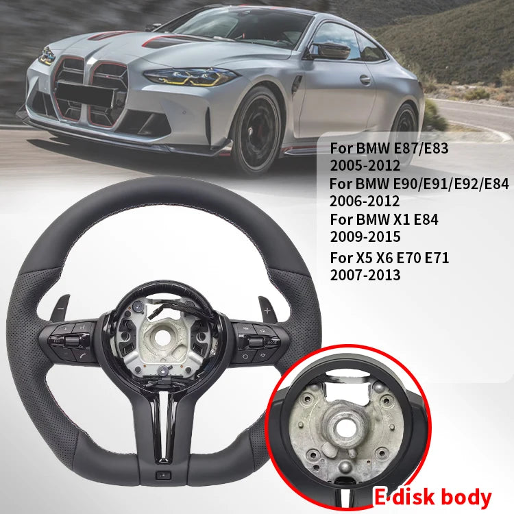 Perforated Flat Steering Wheel For BMW E90 E87 E70 E84 F10 F06 F20 F30 F15 F25 F23 F48 Black Button Fat Sport Upgrade