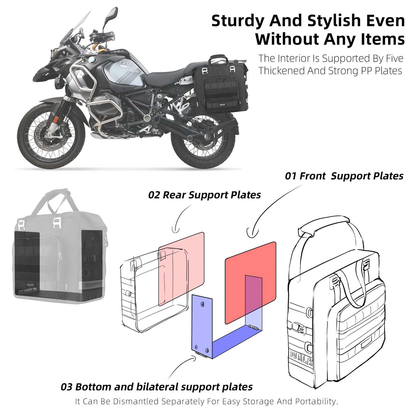 Rhinowalk Motorcycle Side Bag Waterproof Saddle 25L-32L Expandable Pannier Bag Quick Release 3D Shape Motorbike Storage Bag 1PC