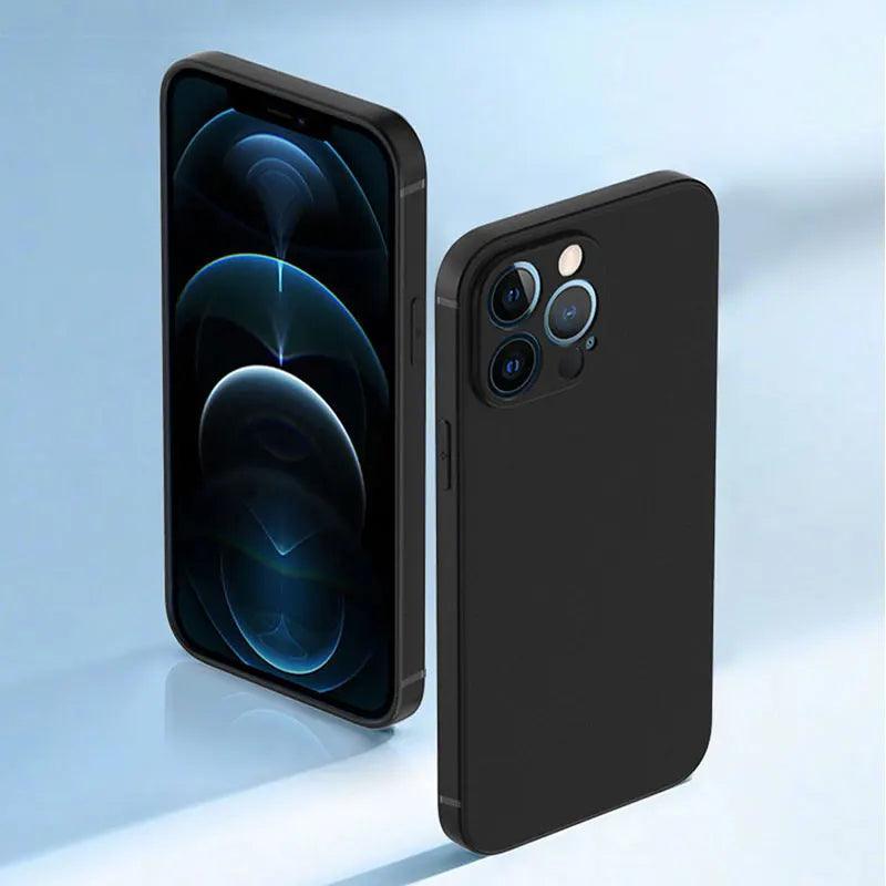 Luxury Black Matte Phone Case For iPhone 17 16 15 14 11 12 13 Pro Max 17 Air 15 Plus 13 Mini 16E Silicone Soft Back Cover Case