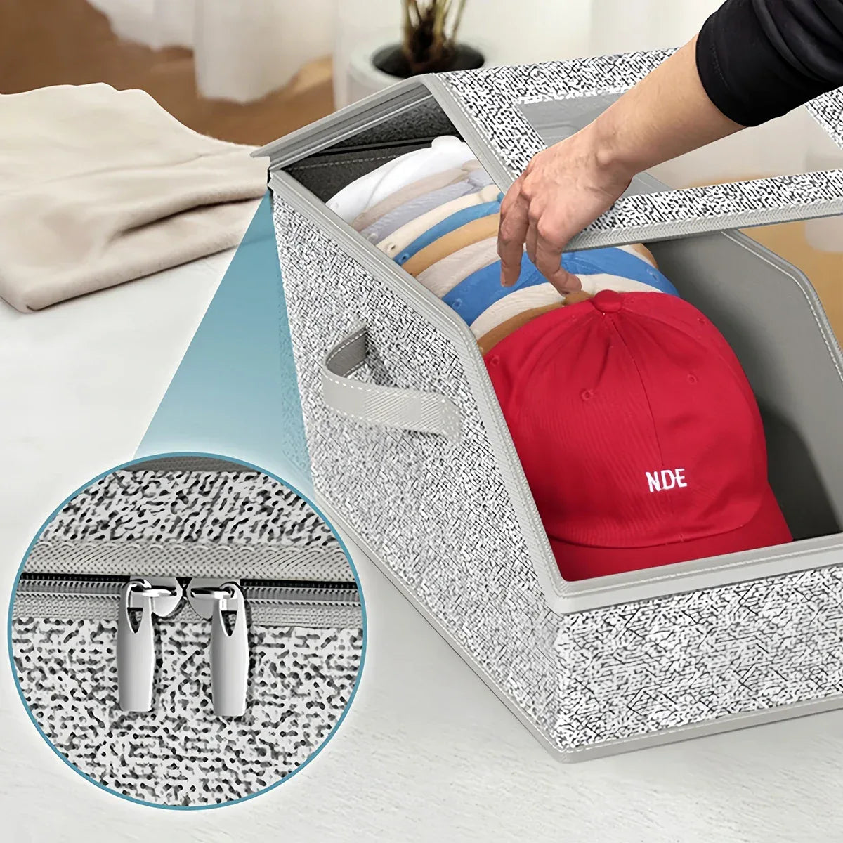 Foldable Zipper Storage Box for Hats & Essentials