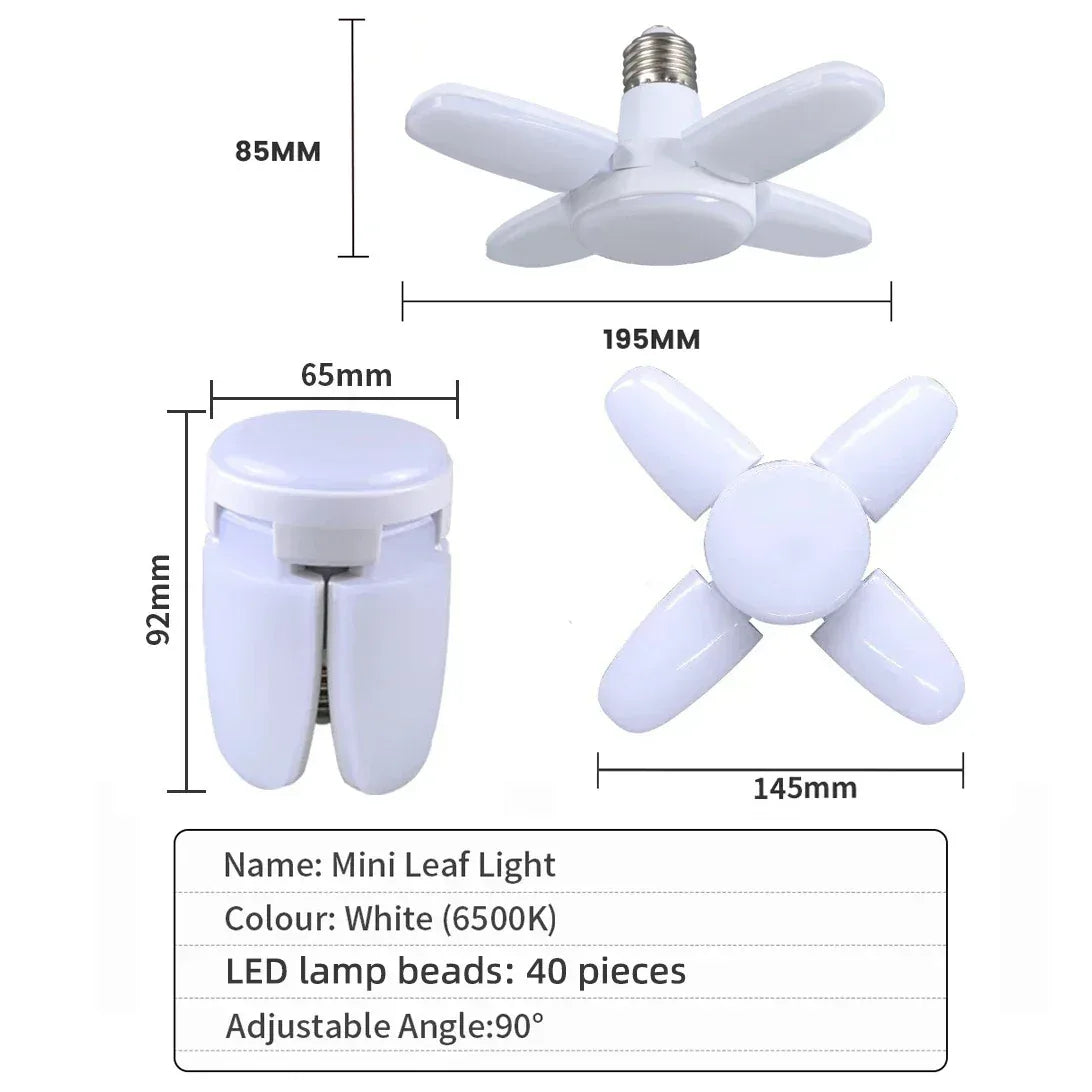 E27 Fan Shape Foldable 40LEDs Bulb AC220V/110V Deformation for Home Ceiling Lights Warehouse and Garage White Light 6500K Bulb - Urbizia