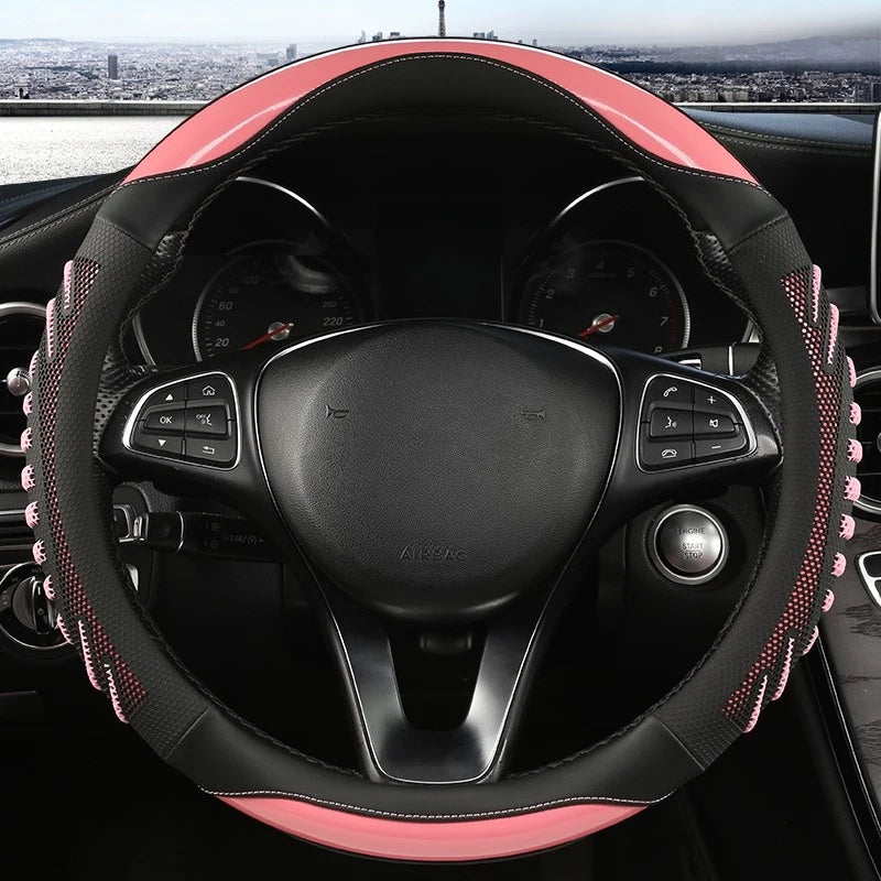 Three-dimensional Honeycomb Steering Wheel Cover Durable Leather Cover with Anti-slip Linning Universal 14.5-15in