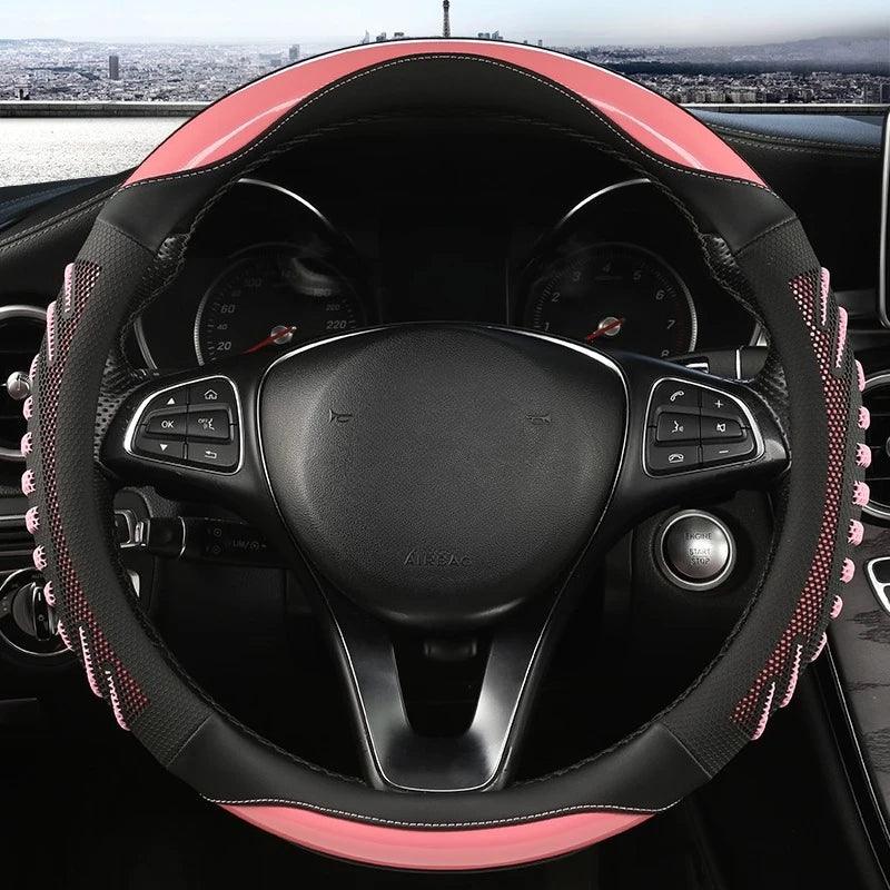 Three-dimensional Honeycomb Steering Wheel Cover Durable Leather Cover with Anti-slip Linning Universal 14.5-15in