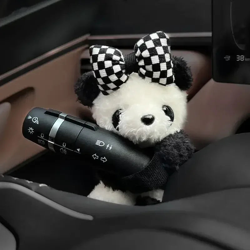 New Soft Panda Car Doll, Funny Cartoon Gear Shift Knob Cover Anti-Skid Dashboard Ornament for Automotive Interior Decor - Urbizia