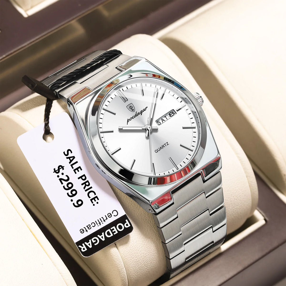 POEDAGAR Luxury Watches For Men Stainless Steel Waterproof Luminous Man Watch Date Week Fashion Casual Men's Quartz Watch Reloj