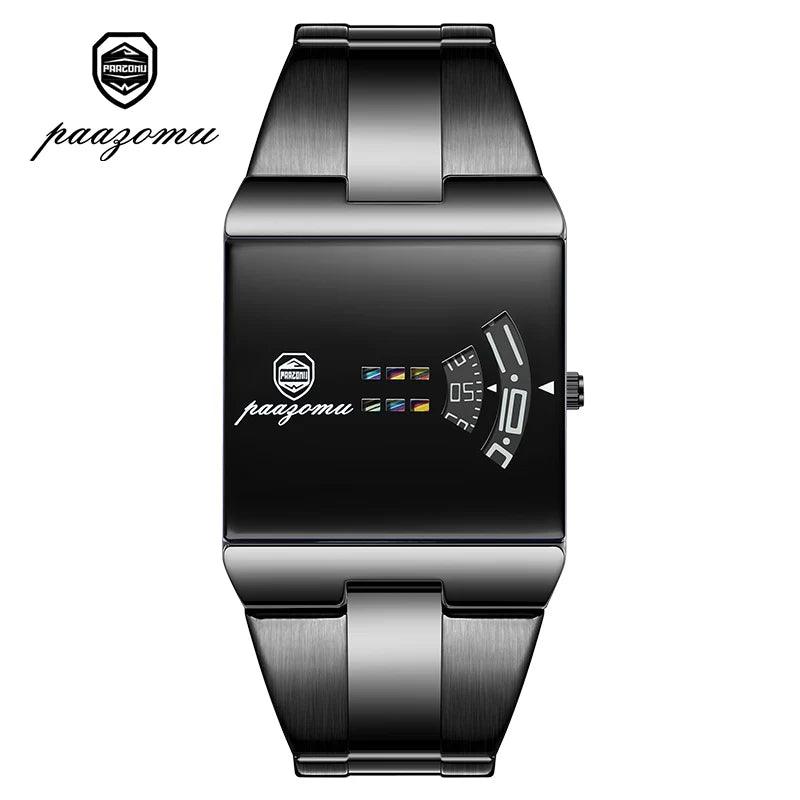 PAAZOMU Luxury Business Man Watches Waterproof Fashion Rectangle Stainless Steel Quartz Sports Male Clock Best Gift Choice Reloj