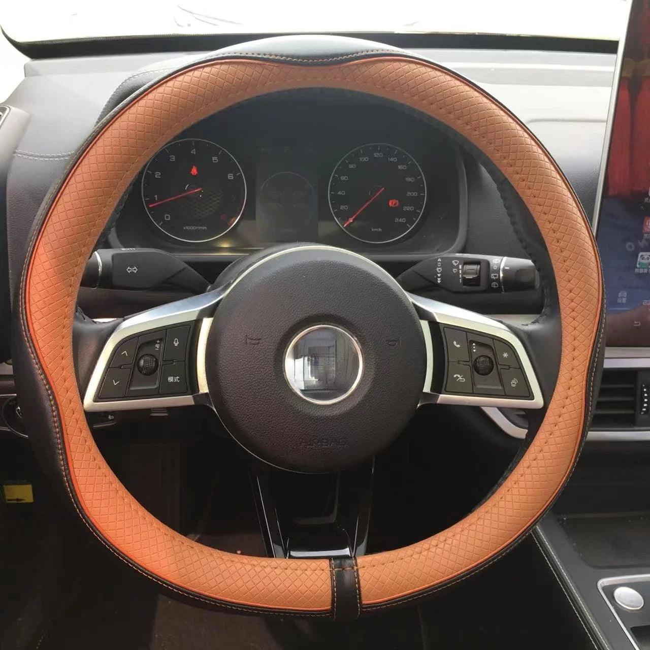 Leather Universal Car Steering-wheel Cover 38CM Car-styling Sport Auto Steering Wheel Covers Anti-Slip Automotive Accessories