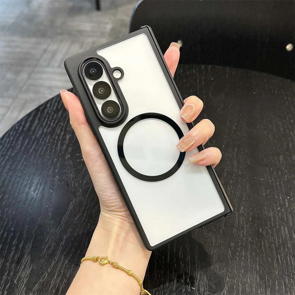 Fold7 Case Cover For Magsafe Magnetic Matte Phone Case For Samsung Galaxy Z Fold 7 5G 2025 Transparent Hinge Protection Cover