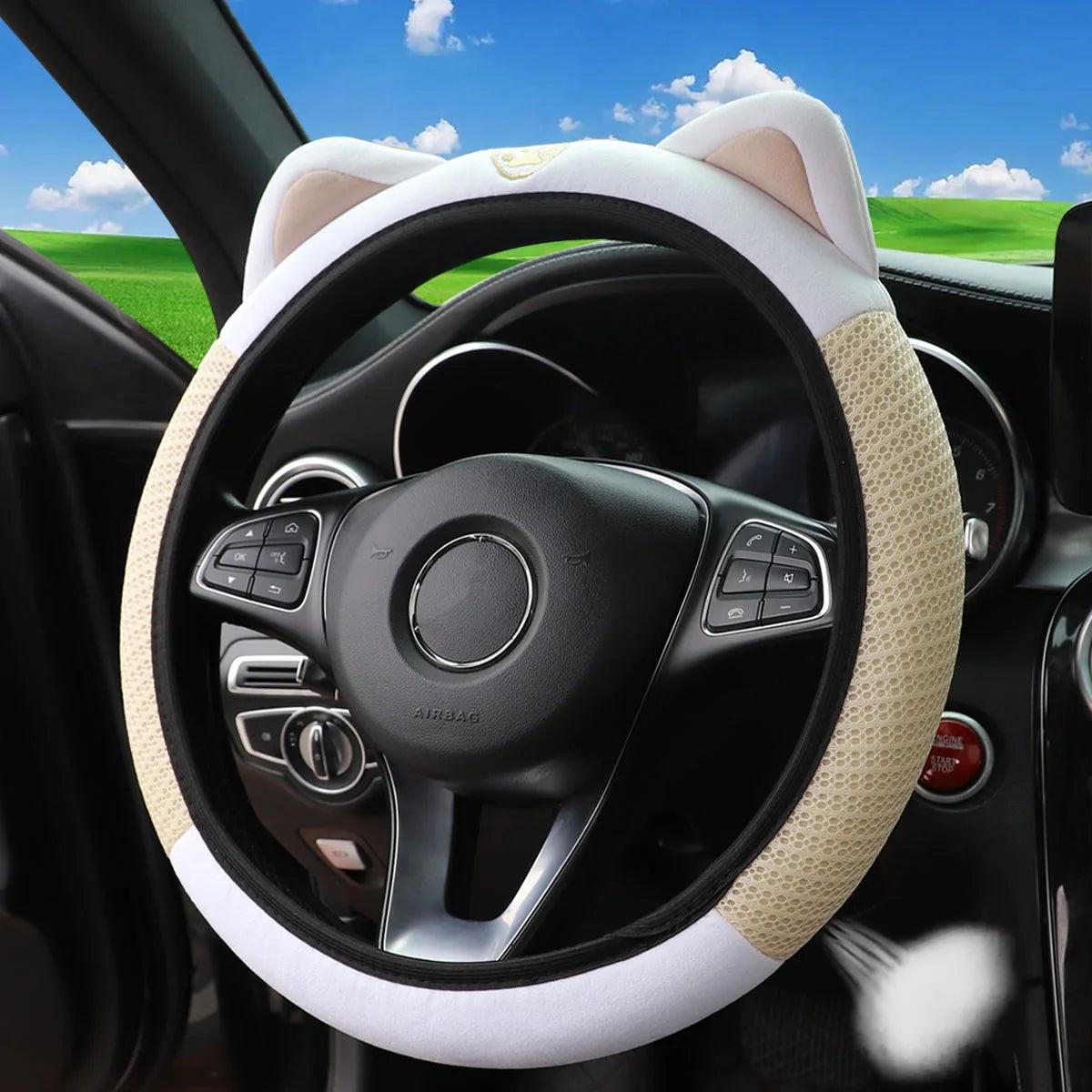 1 breathable mesh cloth cute kitten car without inner ring steering wheel cover fits 14.5-15 inch automotive supplies