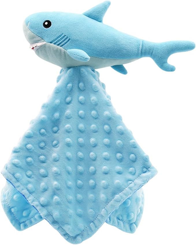 Shark Baby Security Blanket – Soft Plush Lovey 15" Blue Minky Dot - Urbizia
