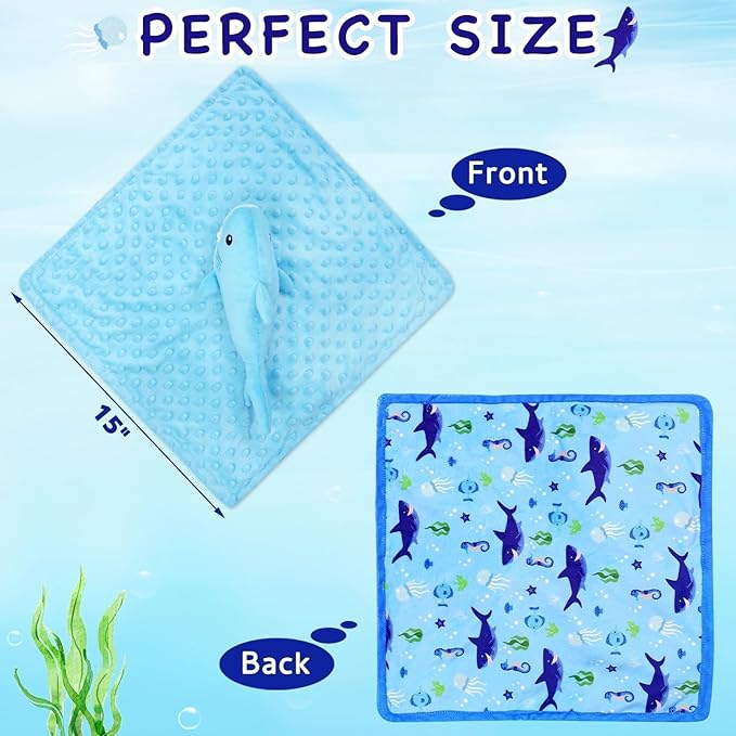 Shark Baby Security Blanket – Soft Plush Lovey 15" Blue Minky Dot - Urbizia