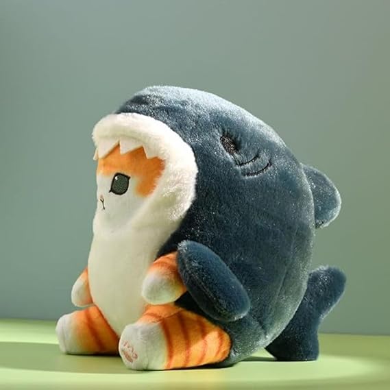 Shark Cat Plush Toy – Kawaii Fried Shrimp Shark Stuffed Animal 8" Blue - Urbizia