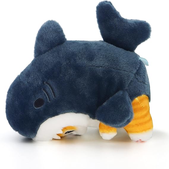 Shark Cat Plush Toy – Kawaii Fried Shrimp Shark Stuffed Animal 8" Blue - Urbizia