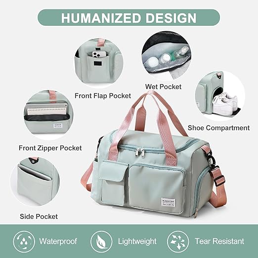 Small Gym Bag for Women – Travel Duffle with Shoe Compartment - Urbizia