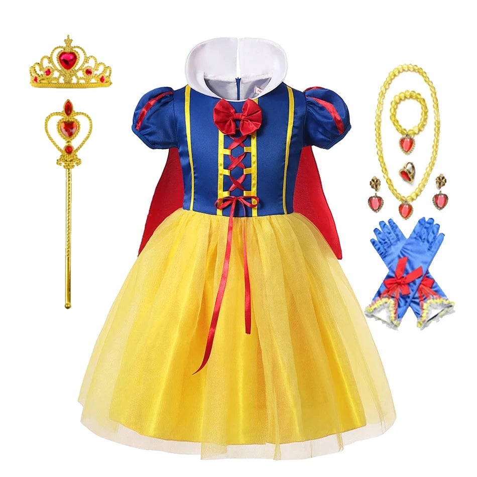 Snow White Princess Dress for Girls – Halloween, Party & Cosplay Costume with Cloak