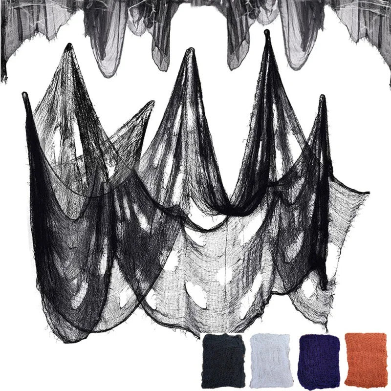 Spider Web Hanging Cloth with Skeleton Bat – Halloween Decoration (1/2/3pcs)