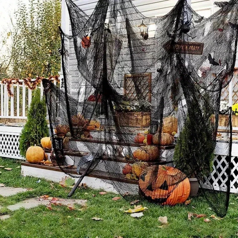 Spider Web Hanging Cloth with Skeleton Bat – Halloween Decoration (1/2/3pcs)