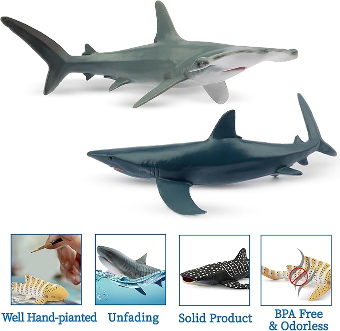 Toymany 6PC Realistic Shark Figurines – Ocean Animal Toys for Kids - Urbizia