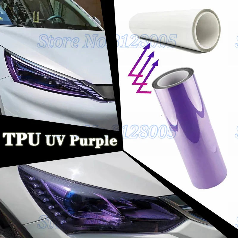 UV Color Changing TPU PPF Photochromic Car Headlight Film – Transparent to Black/Purple