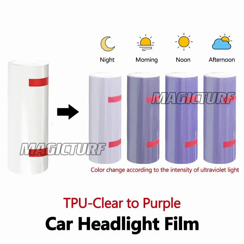 UV Color Changing TPU PPF Photochromic Car Headlight Film – Transparent to Black/Purple