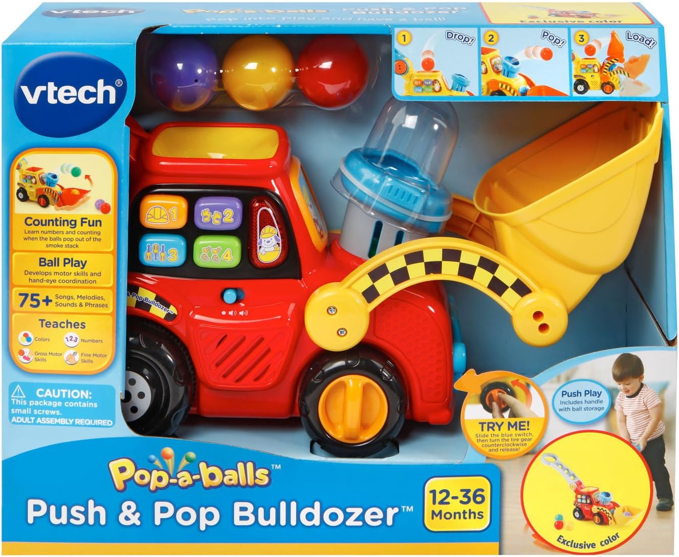 VTech Pop-a-Balls Push and Pop Bulldozer – Interactive Toddler Push Toy - Urbizia