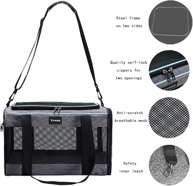 Vceoa Soft-Sided Pet Carrier – Cat & Dog Travel Bag for Pets up to 16 lbs, 17.5 x 11 x 11 in - Urbizia
