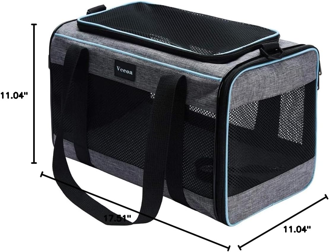 Vceoa Soft-Sided Pet Carrier – Cat & Dog Travel Bag for Pets up to 16 lbs, 17.5 x 11 x 11 in - Urbizia