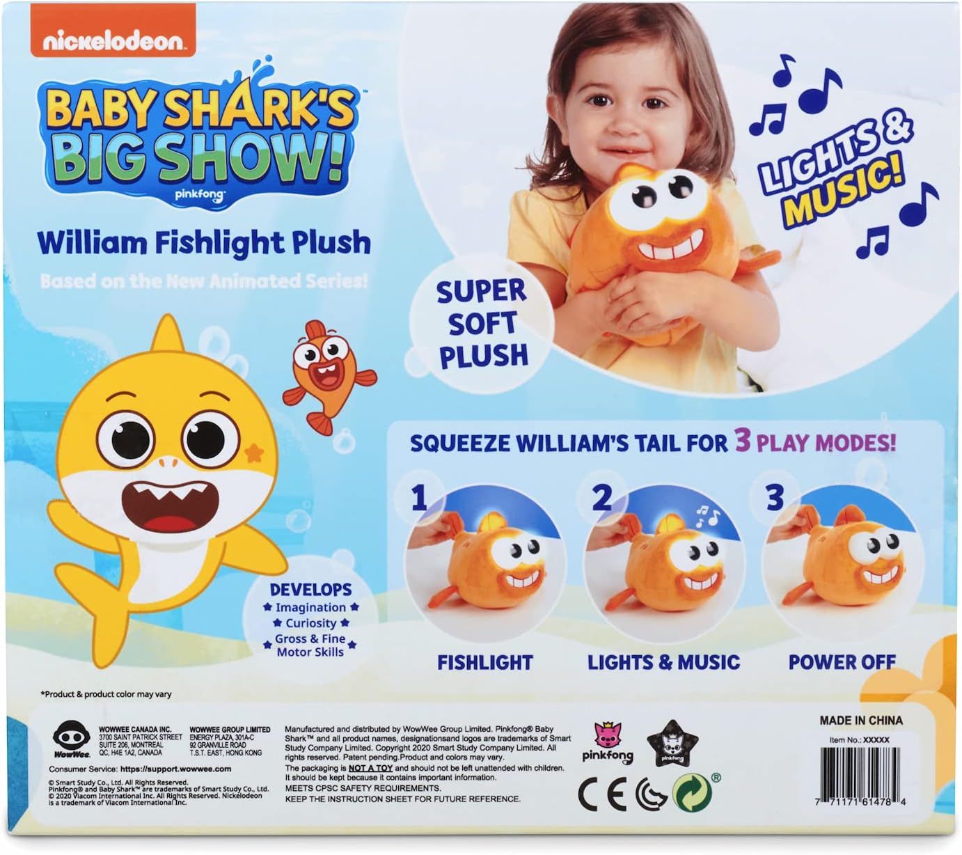 WowWee Baby Shark William Fishlight Plush – Musical Kids Flashlight Toy - Urbizia