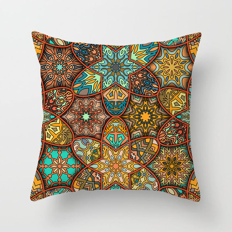 Mandala Print Peach Velvet Pillow Cover for Living Room