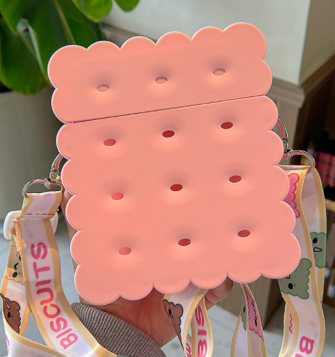 Girl Heart Square Biscuit with Portable Straw Cup