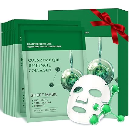 10-Pack Collagen Face Masks – Q10 & Retinol Anti-Aging Hydration - Urbizia