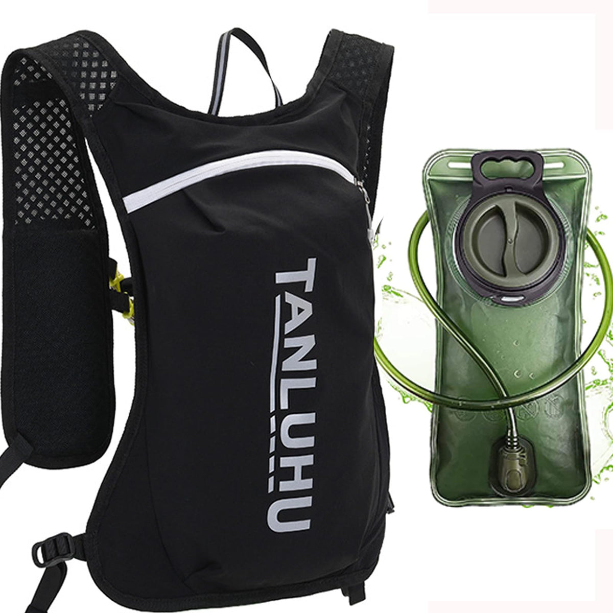 Lightweight Running Hydration Vest，Water Running Vest Pack with 1.5L Water Bladder ，Breathable Hydration Backpack for Running Cycling Hiking Marathon for Men Women (0001 Purple) (003 Black)