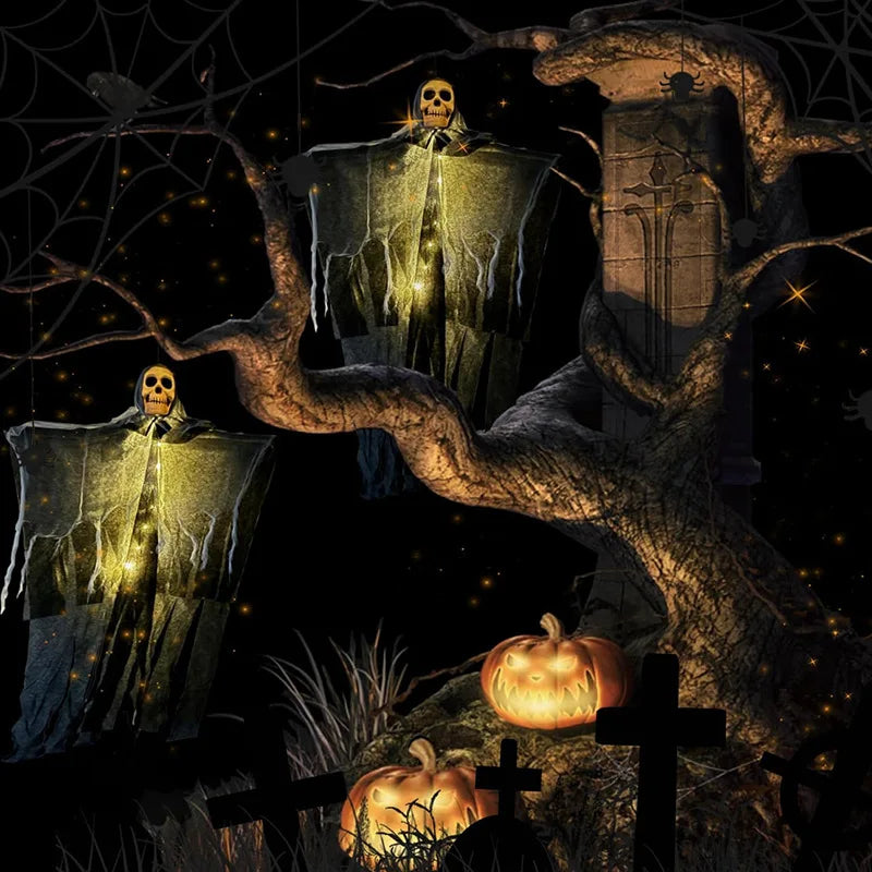 1PCS Halloween Glowing Skull Skeleton – Hanging Ghost Decoration for Home & Garden