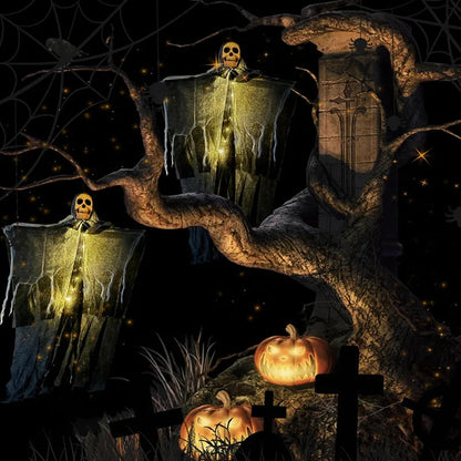 1PCS Halloween Glowing Skull Skeleton – Hanging Ghost Decoration for Home & Garden