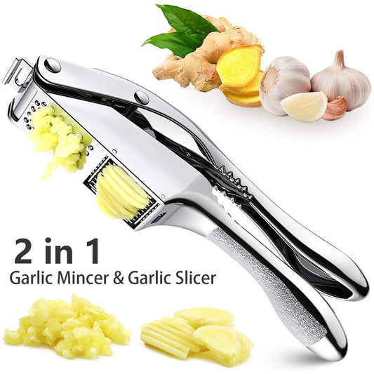 2-in-1 Stainless Steel Garlic Press – Slicer & Mincer Crusher Tool