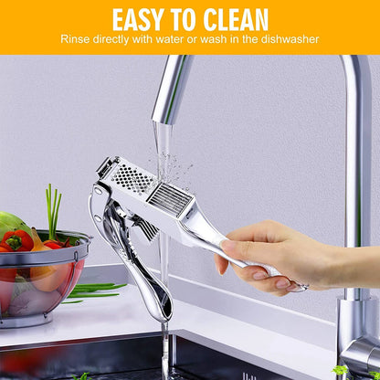 2-in-1 Stainless Steel Garlic Press – Slicer & Mincer Crusher Tool