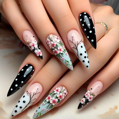 24Pcs Halloween Dark Scrub Fake Nails – Super Long Pointy Press-on Nails with 3D Black Snake Design