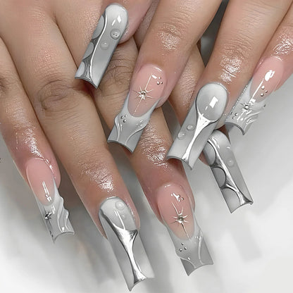 24Pcs Halloween Dark Scrub Fake Nails – Super Long Pointy Press-on Nails with 3D Black Snake Design