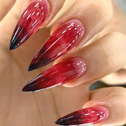 24Pcs Halloween Dark Scrub Fake Nails – Super Long Pointy Press-on Nails with 3D Black Snake Design