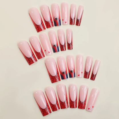 24Pcs Halloween Spider Fake Nails – Printed French Coffin Ballet Press-on Nails