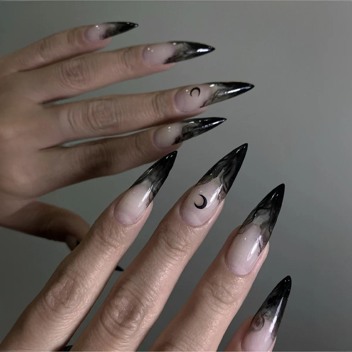 24Pcs Long Almond Fake Nails – Detachable French Ballet Halloween Press-on Full Cover Nail Tips