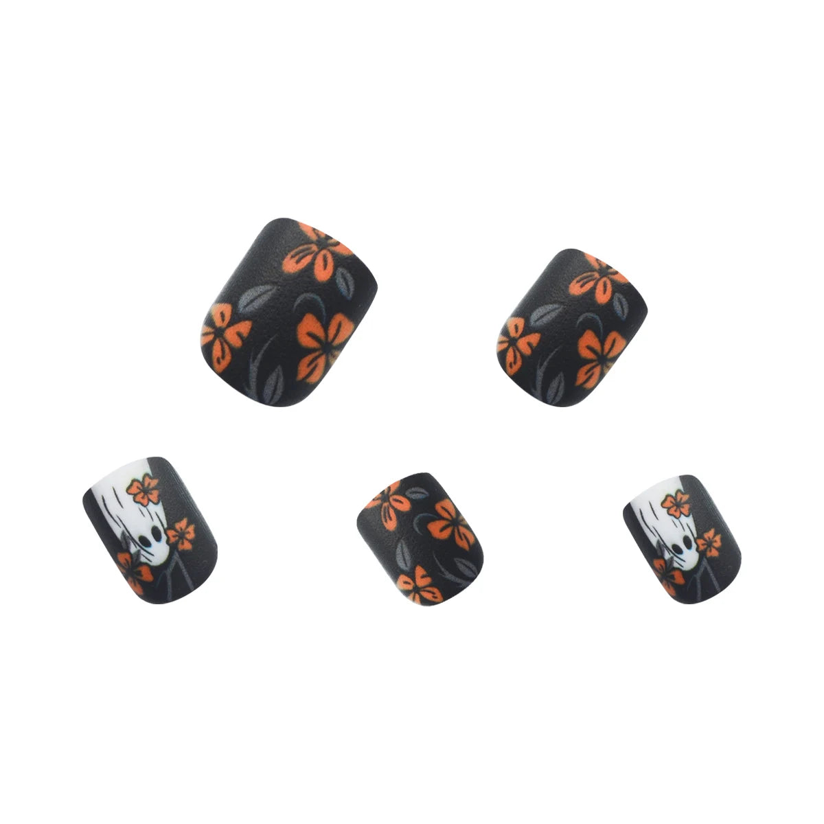 24Pcs Short Square Matte Press-on Nails – Floral & Ghost Halloween Dark Forest Fake Nail Kit