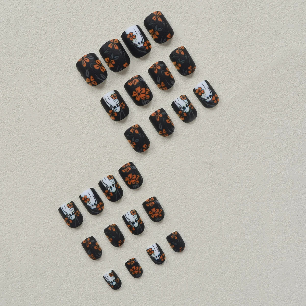 24Pcs Short Square Matte Press-on Nails – Floral & Ghost Halloween Dark Forest Fake Nail Kit